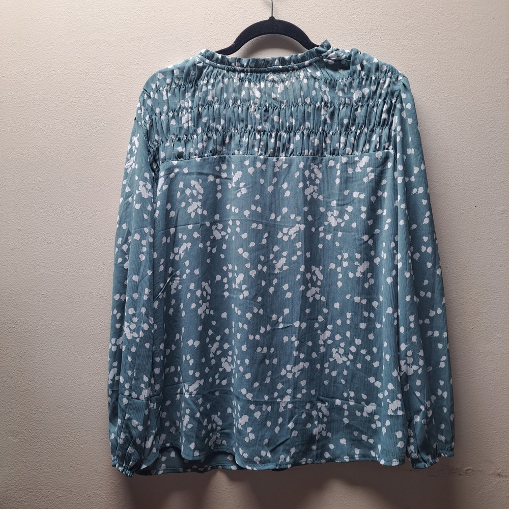 Dokotoo Womens Teal Floral Smocked Yoke Chiffon Blouse Long Sleeve Size L - Picture 2 of 10